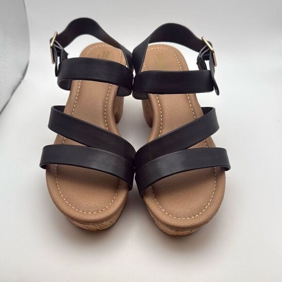 CUSHIONAIRE Women's Russ cork wedge sandal +Memory Foam SIZE 8 BLACK PREOWNED - Picture 2 of 7